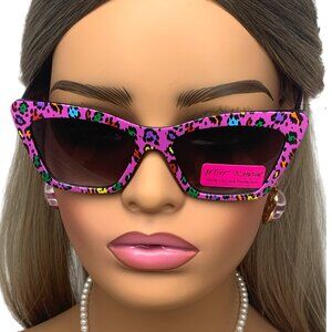 NWT Betsey Johnson Strike a Pose 80's Cat Eye Leopard Print Colorful Sunglasses